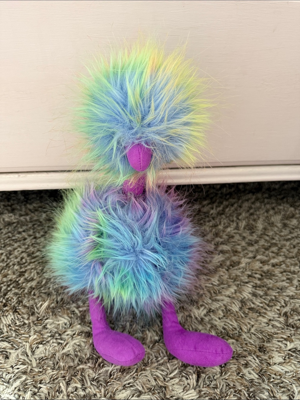 Jellycat Rainbow Fuzz Bird Toy - Purple Legs